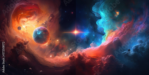 colorful outer space with stars, constellations, galaxies. Generative AI