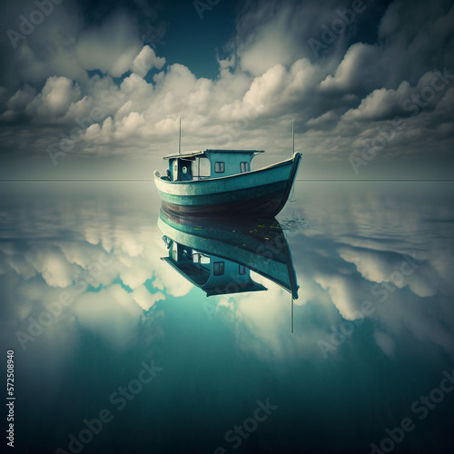 boat on the lake, generate by artificial intelegence technology photo