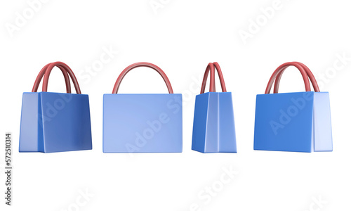 Blue shopping bags 3d render in png file isolate background for summer shopping 3d icon and etc.