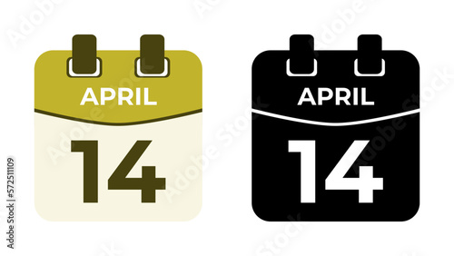 April 14 flat daily spiral calendar icon date vector illustration in matching color scheme. Suitable and perfect for design material, such as event or reminder. The best editable graphic resources.