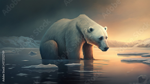 polar bear on melting ice  ai generated