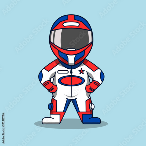  Cute racer with helmet cartoon vector illustration.