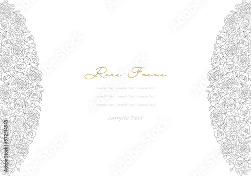 薔薇 クラシカルなフレーム枠 線画 モノクロ