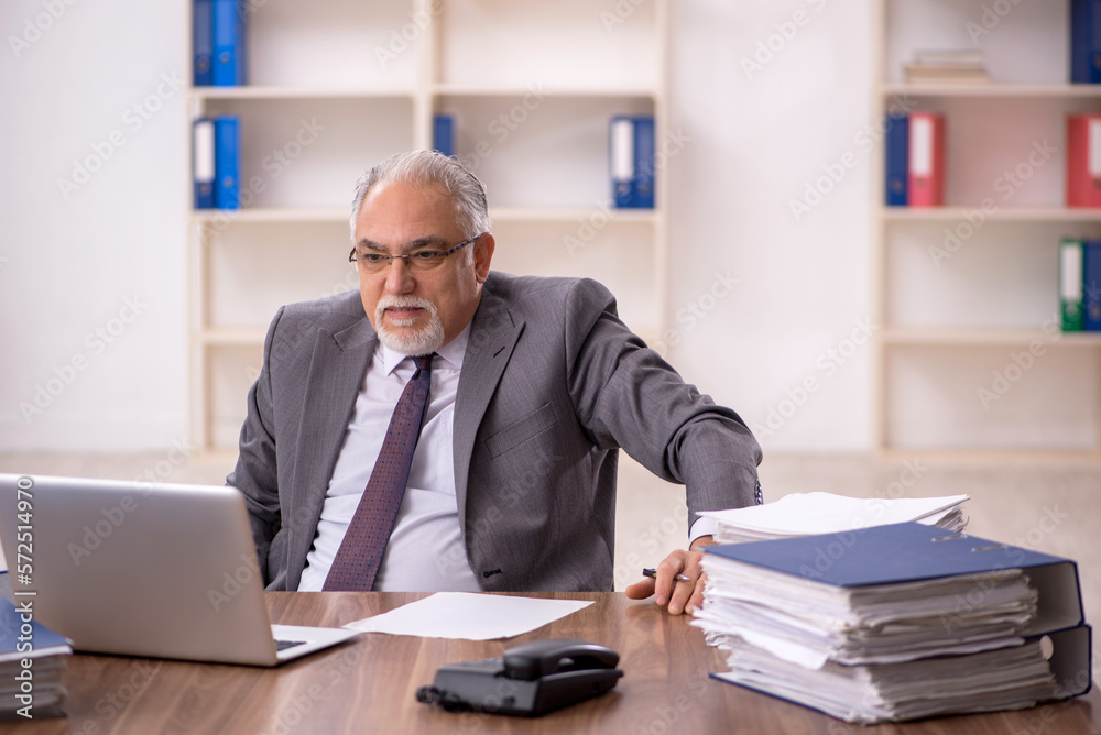 Old male employee working in the office Old male employee working in the office
