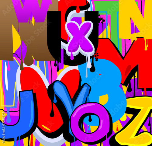 Graffiti wallpaper with gradient geometric abstract modern street art shapes. Vector background decoration performed in urban painting style.