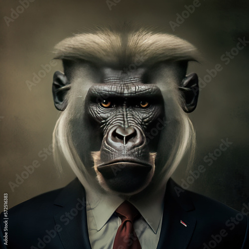 Funny baboon with a man s face. Portrait of ape. 
