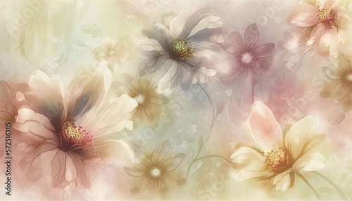 background with painted flowers in pastel colors. Generative AI