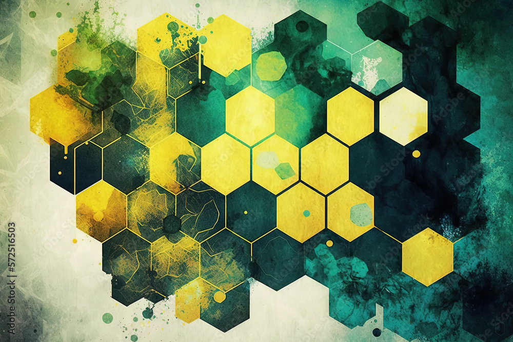 Abstract background hexagon shapes with a distressed texture in shades ...