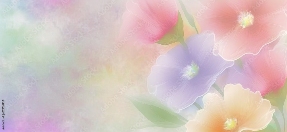 background with painted flowers in pastel colors. Generative AI