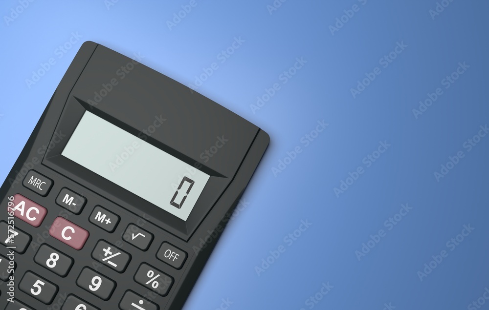 calculator on blue background with copy space, 3d illustration calculator on blue background with copy space, 3d illustration