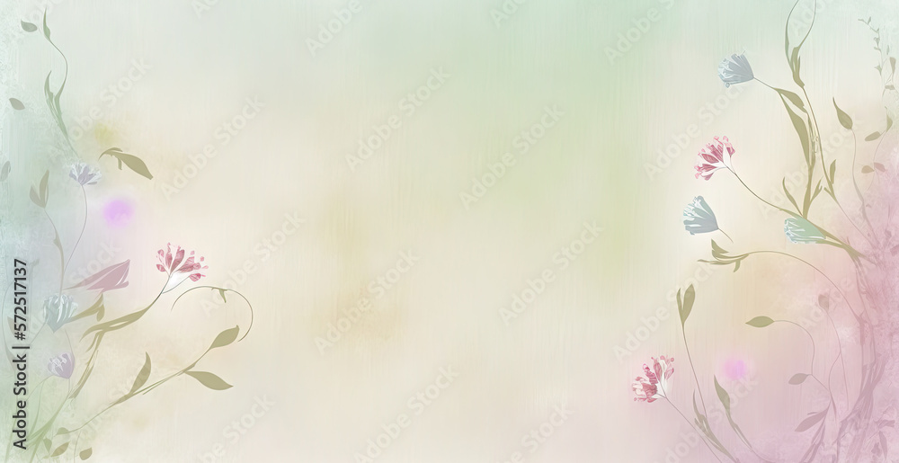 pastel light background with flowers for a spring greeting card. Generative AI