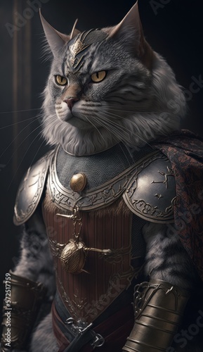 Cute Stylish and Cool Animal Havana Brown Cat Knight of the Middle Ages: Armor, Castle, Sword, and Chivalry in a Colorful and Adorable Illustration (generative AI)