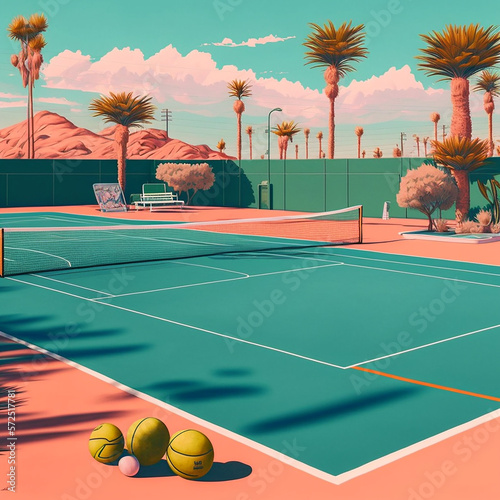 tennis court with ball and net, made with generative AI