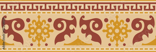 Seamless border, banner. Ethnic background on the theme of Turkic art, vector design.
