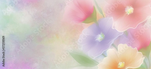 background with painted flowers in pastel colors. Generative AI