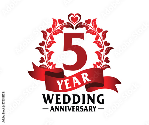 5st Wedding Anniversary Vector Art, for printing greeting cards, souvenirs, etc photo