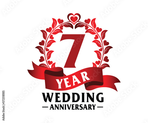 7st Wedding Anniversary Vector Art, for printing greeting cards, souvenirs, etc photo