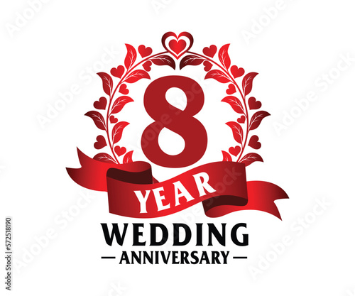 8st Wedding Anniversary Vector Art, for printing greeting cards, souvenirs, etc photo