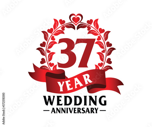 37st Wedding Anniversary Vector Art, for printing greeting cards, souvenirs, etc photo