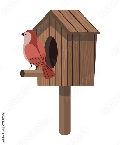 Print op canvas wooden birdhouse with bird