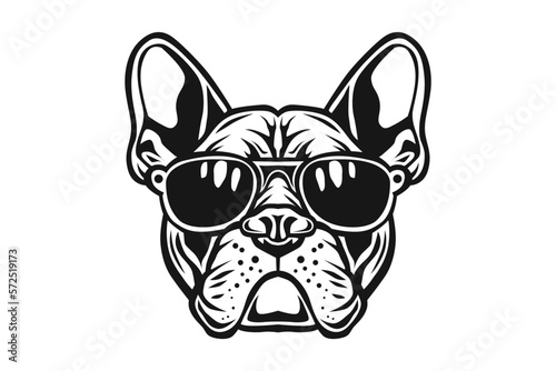 black and white dog wearing sunglasess