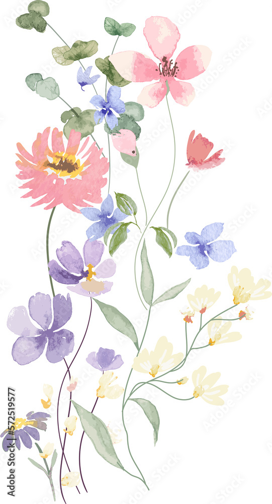 watercolor leaf and flower. Botanical illustration minimal style.
