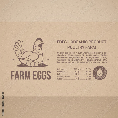 Fresh Organic Chicken Eggs. Vintage Ad Template Design for Carton Packaging. Farm Product in Engraving Style Vintage Design for Label, Badge, and Brand Design