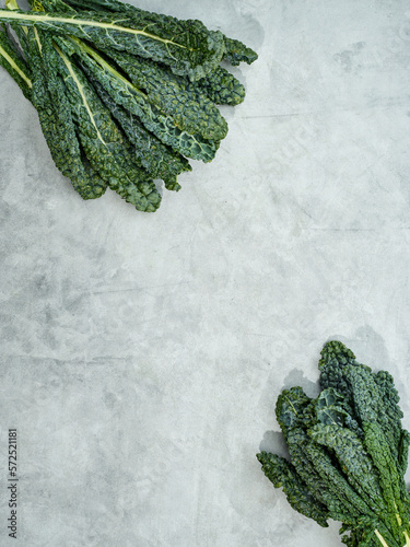 Dinosaur lacinato kale flat lay on concrete surface photo