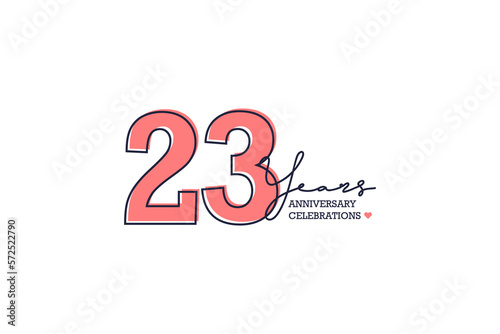 23 year anniversary. Anniversary template design concept with golden ribbon for birthday celebration event, invitation card, greeting card, banner, poster, flyer, book cover. Vector Template