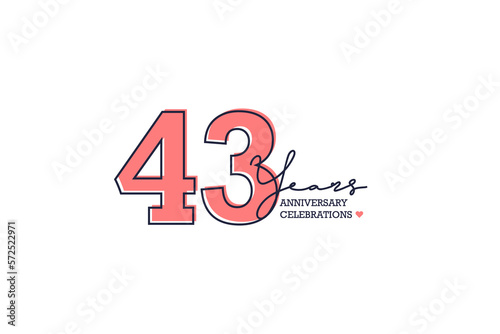 43 year anniversary. Anniversary template design concept with golden ribbon for birthday celebration event, invitation card, greeting card, banner, poster, flyer, book cover. Vector Template