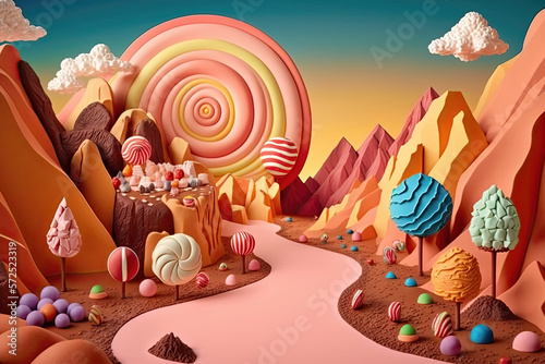 Landscape made with candy. Generative AI