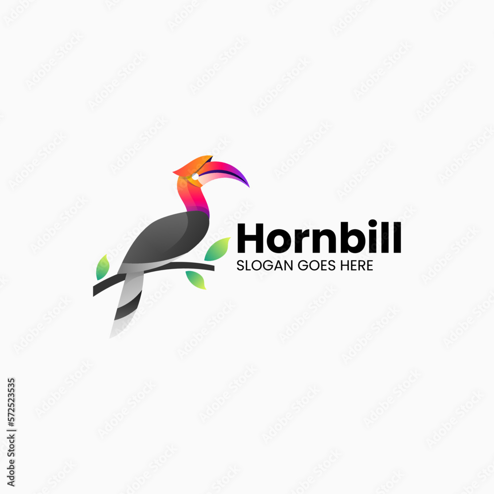 Naklejka premium Vector Logo Illustration Hornbill Gradient Colorful Style.