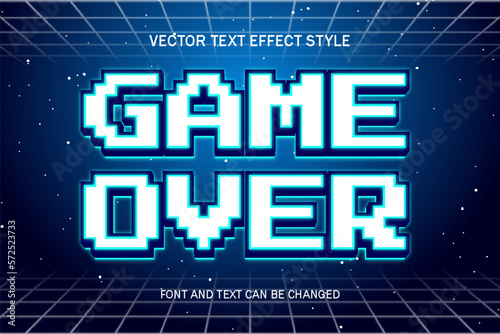 game over pixel art 3d editable text effect font style retro vintage games template background design