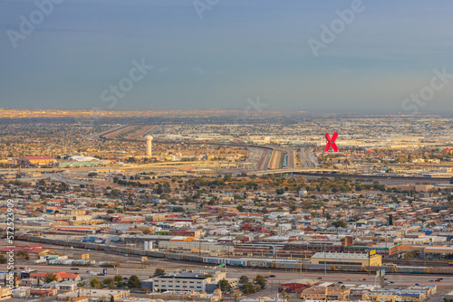 High angle view of the beautiful El Paso city and Ciudad Juarez of Mexico from the overlook photo