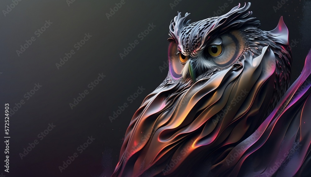 3D Abstract Owl Wild Animal on Dark Background, Generative AI, Illustration 3D Abstract Owl Wild Animal on Dark Background, Generative AI, Illustration