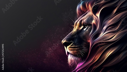 3D Abstract Lion Wild Animal on Dark Background  Generative AI  Illustration