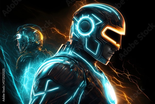 cyborg abstract futuristic holographic technology with a tron crypto face. Generative AI illustrations