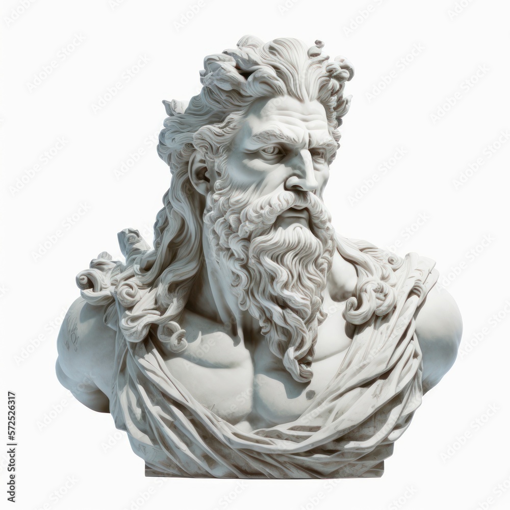 Sculpture of Zeus god of the sky in ancient Greek mythology isolated on