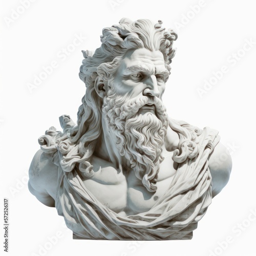Sculpture of Zeus god of the sky in ancient Greek mythology isolated on a white background, generative ai