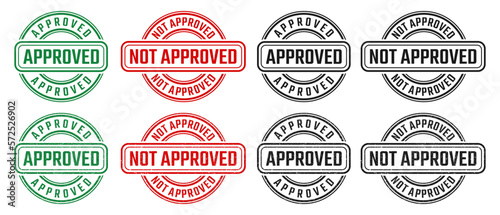 Approved and not approved round stamp sign with grunge texture vector on white background