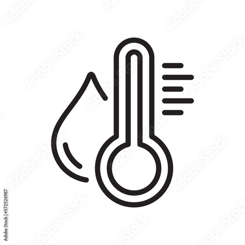 Water Temperature Indicator Line Icon. Mercury thermometer and Water Drop Linear Pictogram. Temperature and Humidity Level Outline Icon. Editable Stroke. Isolated Vector Illustration. photo