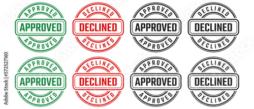Approved and declined round stamp sign with grunge texture vector on white background photo