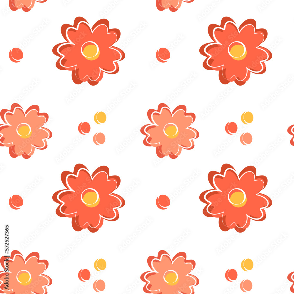 Seamless floral pattern with cute simple red flowers isolated on white ...