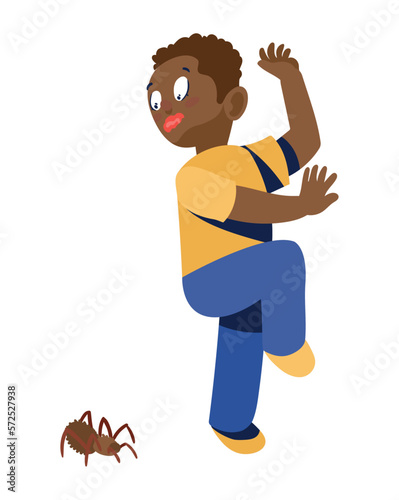 afro man with arachnophobia
