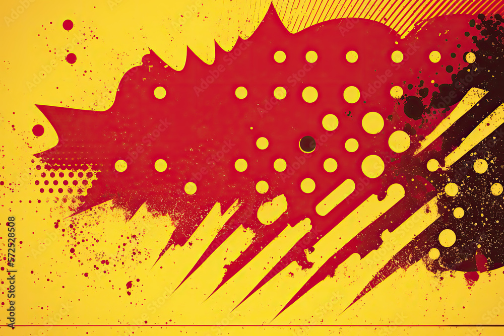 Yellow and red abstract grunge background with halftone style, Generative AI