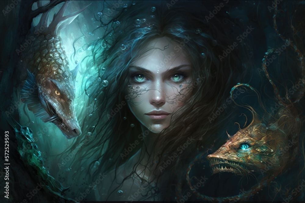 mysterious and elusive nature of mermaids, half-human and half-fish, haunting the seas and luring sailors to their doom. AI generation. mysterious and elusive nature of mermaids, half-human and half-fish, haunting the seas and luring sailors to their doom. AI generation.