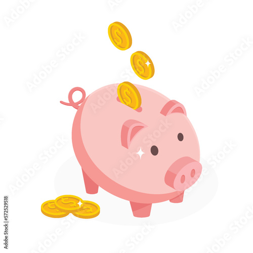 Piggy with coin. Icon saving or accumulation of money, investment. Icon piggy bank in a isometric style. illustrator vector.