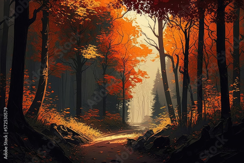 Autumn woods. Generative AI