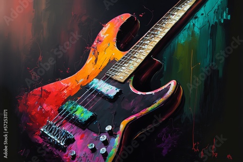 Gitara Elektryczna abstrakcyjny kolorowy akrylowy Generative AI