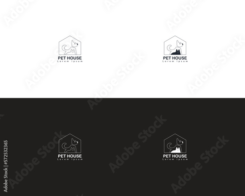 Dog and cat house home logo design template, pet love logo design suitable for pet shop, store, cafe, business, hotel, veterinary clinic, Domestic animal vector illustration logotype, sign or symbol.